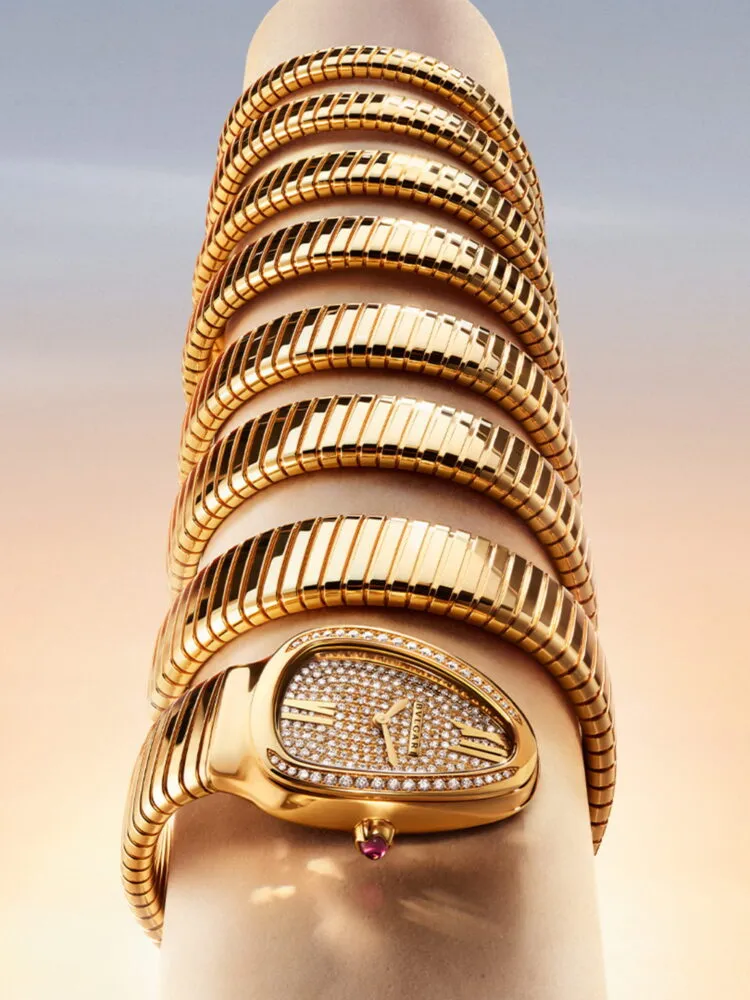BVLGARI Serpenti Aeterna gold Tubogas spiral bracelet watch with diamonds