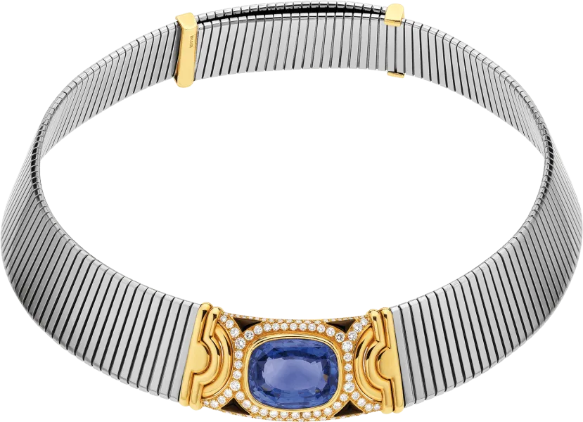 BVLGARI Héritage - collier ras-de-cou Tubogas en acier et or avec saphir